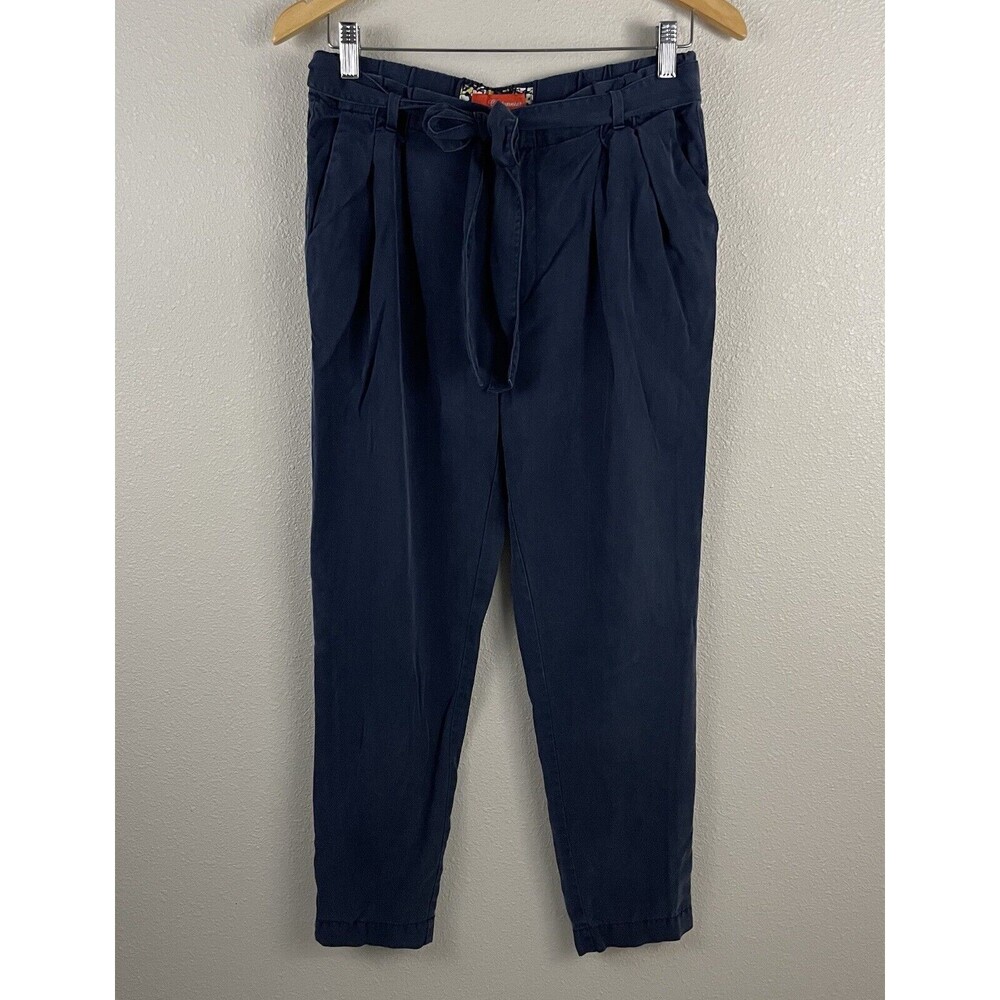 Cartonnier Anthropologie Womens S Blue 100% Tencel Tie Waist Pleat Front Pant